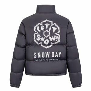 Snow Day Puffer Snowflake Jacket Charcoal Gray & White Size Large